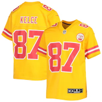 youth nike travis kelce gold kansas city chiefs inverted te